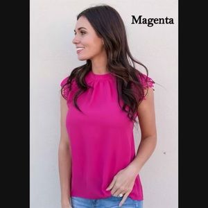 Bright Pink Sleeveless Top w/ Lace Details / Size Small